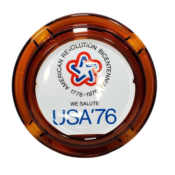 Vtg American Revolution Bicentennial Ashtray Amber Large USA 1776 Patriotic 7.5" - Picture 3 of 6